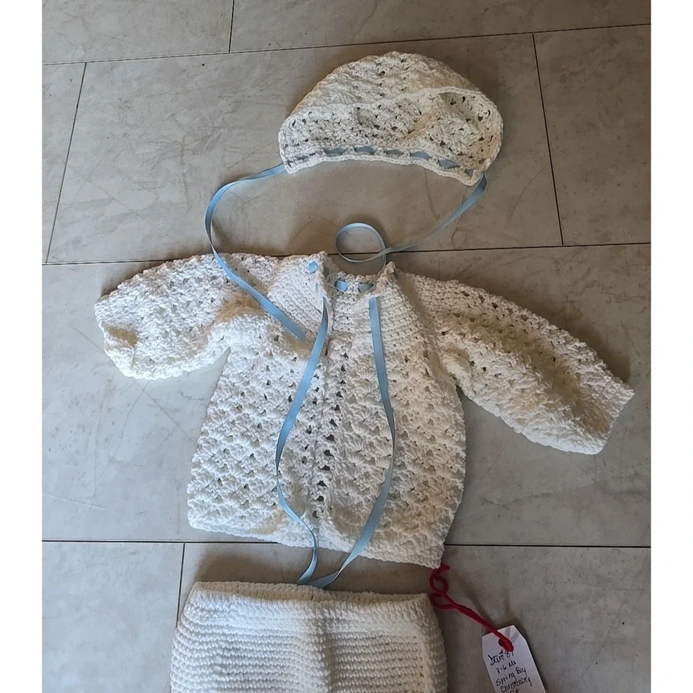 Spring Baby‎ Boy Handmade Crochet Baptism Christening Baby Outfit Set 3-6 Months